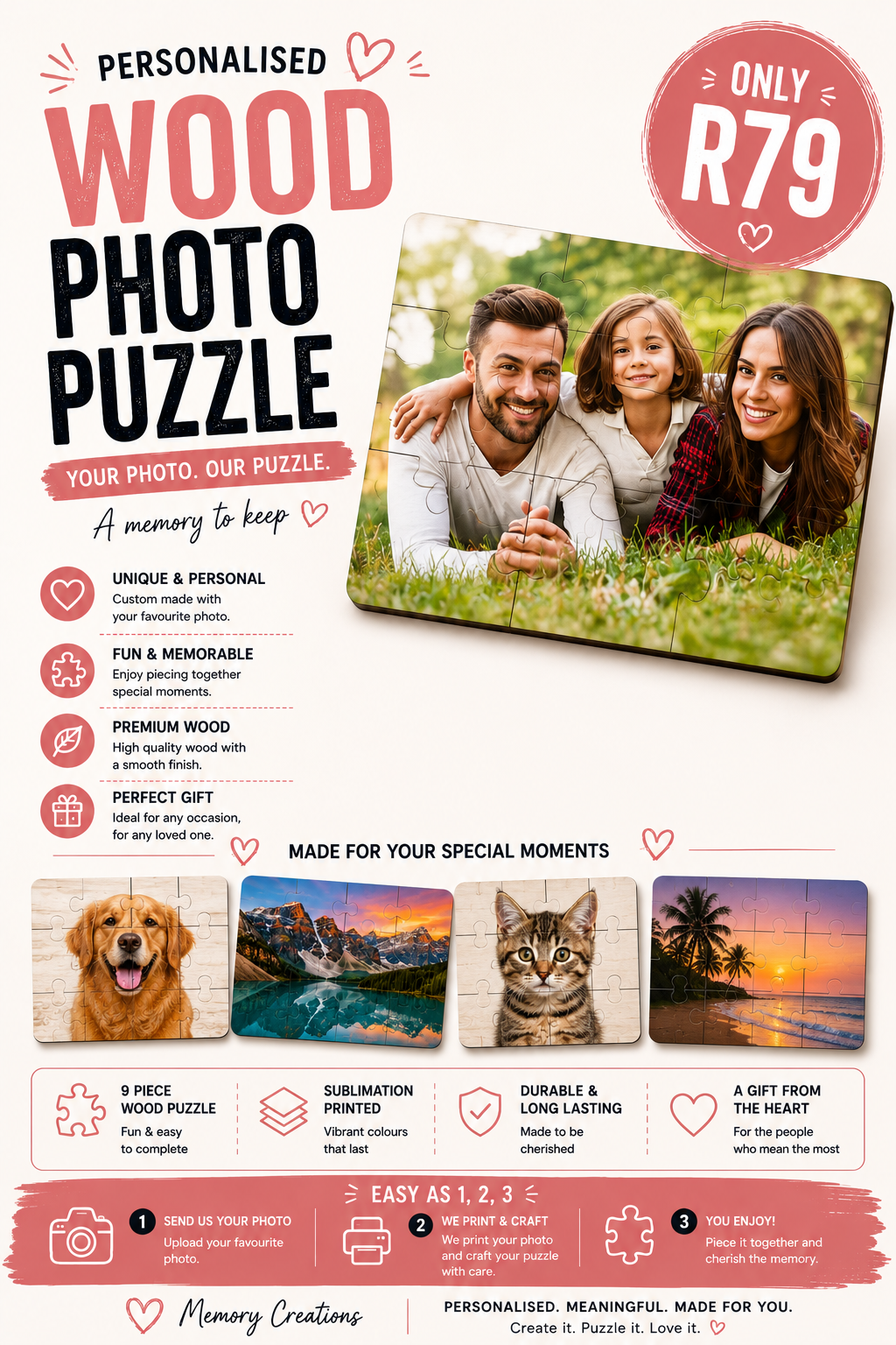 Personalized Wood Photo Puzzles – From R79 🧩❤️