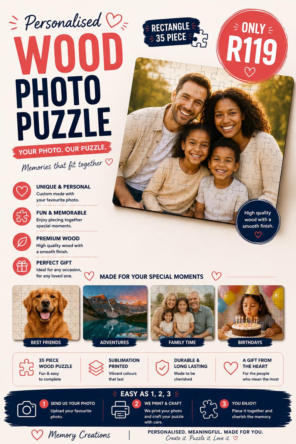 Personalized Wood Photo Puzzles – From R79 🧩❤️