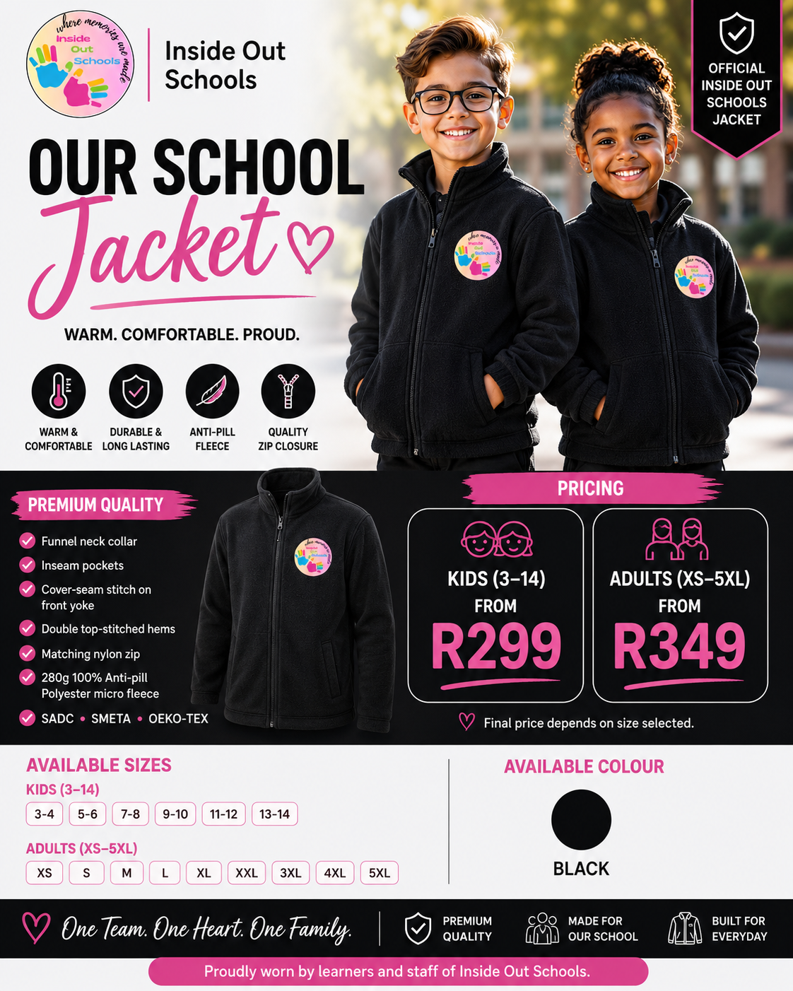 Inside Out Official Schools Fleece Winter Jacket 🖤❄️