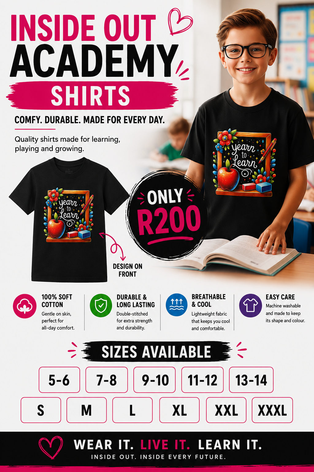 GR R to GR 6 Black school t-shirt